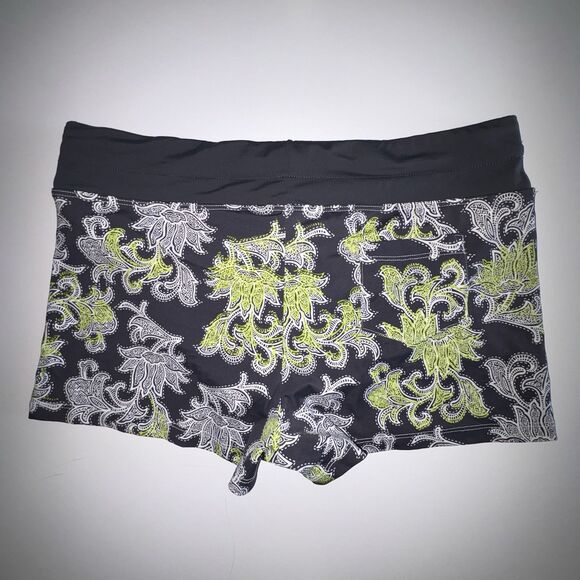 Athleta Gray & White Floral Swim Shorts Swimsuit Bottom Size Large Back Pocket - Picture 5 of 6